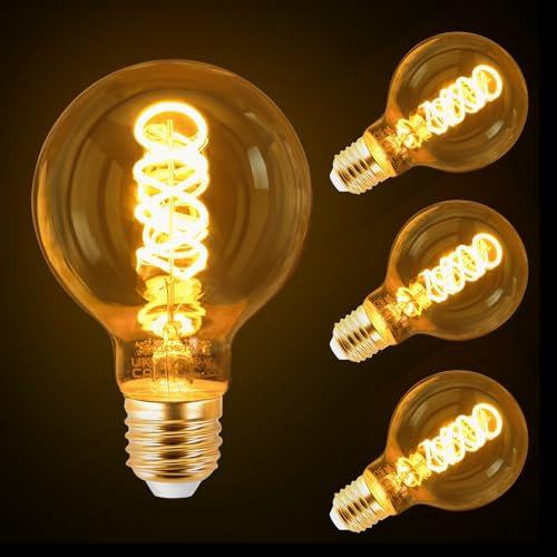 Aigostar E27 Vintage Edison Screw Bulb, 4W LED Spiral Filament Light Bulbs, G80 Decorative, Warm White 1800K, 40W Equivalent, Pack of 3