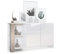 Vladon Sideboard Canto, Made in Germany, Lange Anrichte mit 2 Türen und 6 Fächern, Korpus Weiß matt, Fronten Weiß Hochglanz, Dekor-Paneele Eiche Nordic (143 x 81 x 36 cm)
