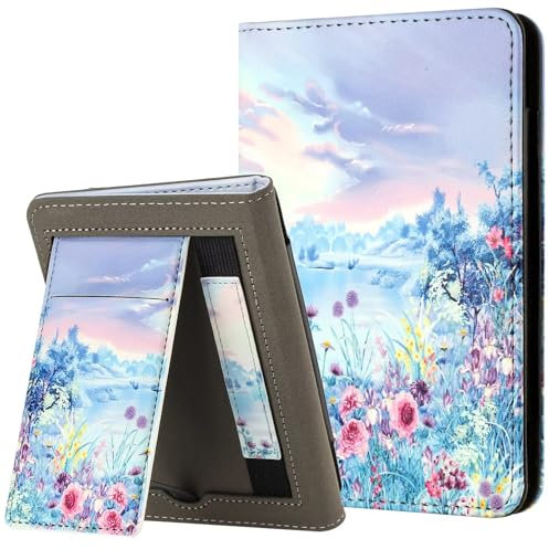 MOKASE for 6 Kindle Paperwhite 5/6/7th Generation Case 2012,2013,2015,2016 Version (Model: EY21 / DP75SDI), PU Leather Stand Hard Cover, Auto Wake/Sleep with Hand Strap & Card Slot, Purple Scenery