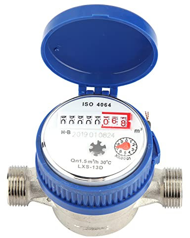Digitaler Kaltwasserzähler, Kupfer, 1,5 M3/h, 0–40 ℃, Mechanischer Zähler, 15 Mm, 1/2 Zoll Durchflussmesser mit Armaturen für den Garten, Hausgebrauch, Innen- und Außenpflanzen