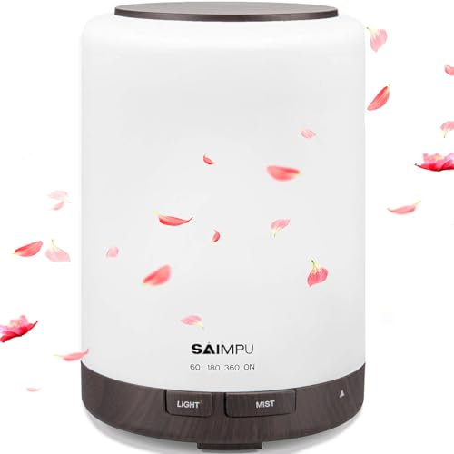 Aroma Diffuser, 300ML Leiser Ultraschall Luftbefeuchter DuftöL Diffuser, Wasserlose Abschaltautomatik, mit 7 Farben LED, BPA-Free Aromatherapie Düfte Humidifier für Raum,Büro,Yoga,Spa,usw