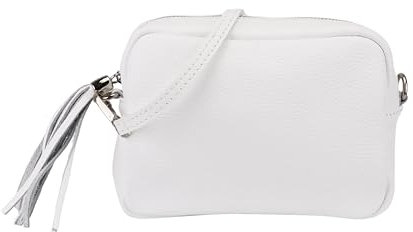 SH Leder Echtleder Umhängetasche kleine Tasche Abendtasche Clutch Crossbody Bag Messenger Handtasche mit Reißverschluss 18x13cm Tina G296 (Weiss)