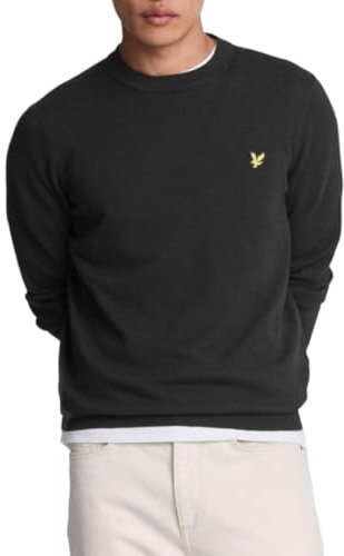 Lyle & Scott Strickpullover Herren Rundhals - Warmer Strickpulli aus Baumwolle und Wolle - Pullover Herren in klassischer Passform - Ideal als Basic im Frühling und Herbst - Schwarz - XL