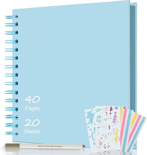 AIOR Fotoalbum zum Selbstgestalten und Einkleben, DIY Spiralalbum 40 Seiten, Fotoalben Scrapbook 21x21cm, Fotobuch für Baby Valentinstag Geburtstag Jahrestag Geschenk (Blau)