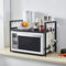 Rainbow Tree 2-Tier Expandable Microwave Oven Rack Countertop for Kitchen, Microwave Shelf Stand Metal with 6 Hooks, Baker Rack, Adjustable Kitchen Shelf Organizer Black (Black, 2-Tier)