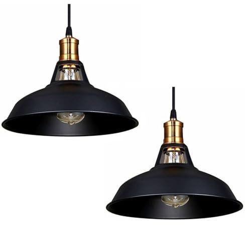 Retro Modern Metal Lamp Shades Ceiling Light Shades, Easy Fit Lampshades, for Vintage Industrial Pendant Lights Bedroom, Kitchen, Bathroom Antique Shade (Black Barn - 2 Pack)