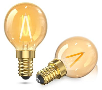 Lamptobe E14 LED Warmweiss 1W, Bernstein Vintage Glühbirne E14 2200K G40 Retro LED Edison Glühbirne Ersetzt 10W, Filament Dekolampen Für Restaurant, Café, Bar, Deckenleuchter (Nicht Dimmbar, 2 Stück