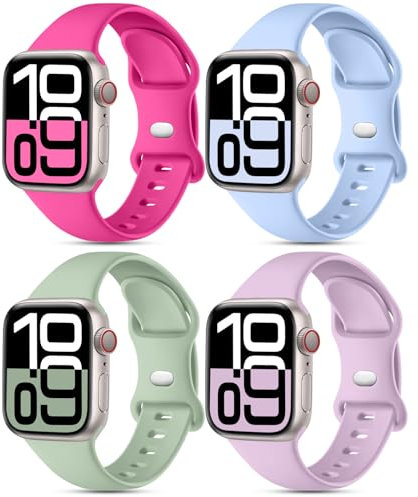Oielai 4 Stück Silikon Armbänder Kompatibel mit Apple Watch Armband 42mm 41mm 40mm 38mm Damen Herren, Weiches Sport Silikonarmband für iWatch Armband Series 10 SE 9 8 7 6 5 4 3 2 1