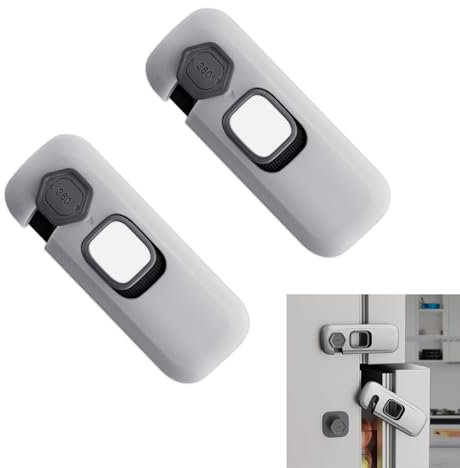 2Pcs Fridge Lock, Easy to Install Fridge Locks for Children, Fridge Locks No Tools Need or Drill, Fridge Child Lock Apply to Max 1 inch(25mm) Sealing Strip (Grey)