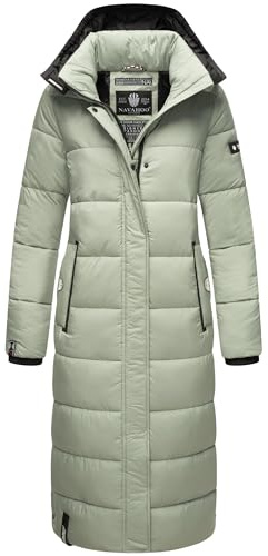Navahoo Damen Wintermantel warmer Steppmantel lang mit abnehmbarer Kapuze Isalie Smokey Mint Gr. M