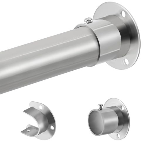 Wardrobe Rail Extendable, 32MM Stainless Steel Wardrobe Rod Silver 74-160cm, Heavy Duty Clothes Hanging Pole With Screws and Fixing Sockets for Wardrobe, Balcony