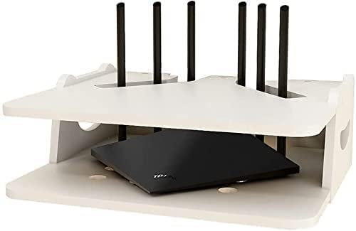 NOURIS Router shelf, Shelf Desktop Set-Top Box Rack WiFi Box/Wood Color/32 * 30 * 12Cm
