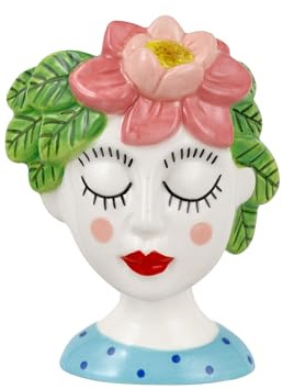 Baroni Home Keramikvase mit Gesicht, handbemalt, Modernes Ornament, Pflanzenvase für drinnen und draußen, Dekorative Vase, 9,1x8x12 cm (Magnolia, Klein)