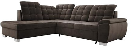 Stylvolles Freistehendes Ecksofa LOTTA In SALVADOR Stoff, Ideal Für Familien, Mit Praktischem Bettkasten Und Hochwertiger Verarbeitung, 258x212cm, Anordnung der Möbel Linksseitig, Farbe: BRAUN