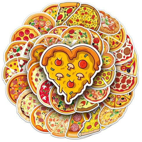 Pizza Stickers for Kids Boys Girls Teens, Vinyl Food Stickers for Laptops Water Bottles Luggage Skateboards Guitar Car Motorcycle Décor 50 Pcs