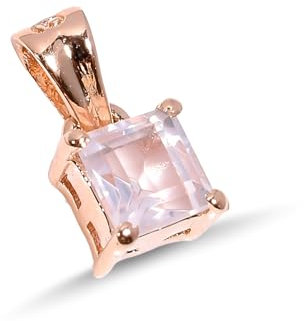Stone House Quarzo rosa pietra preziosa naturale pietra portafortuna collana in argento sterling 925 ciondolo per lei forma quadrata sfaccettata 5 mm quarzo rosa ciondolo SP22-89-24-oro rosa