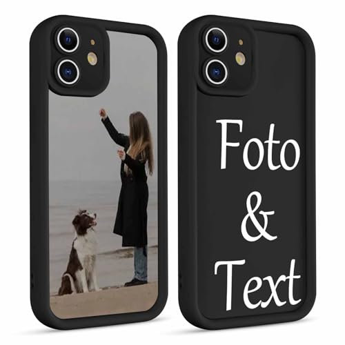 Xylota Personalisierte Handyhülle für iPhone 12 6,1'', Personalisiert Hülle mit Selbst Gestalten Eigenem Bild Text Foto Schutzhülle, Individuelle Design Stoßfest Silikon Case für iPhone 12,Schwarz