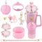 8 Packs of Accessories Set for Stanley Cup, Includes Water Bottle Handle Strap Silicone Straw Cover Cap Stanley Cup Boot, Shiny Cup Decor for Stanley Cup 40oz & 30oz Tumbler Stanley Charms (Pink)
