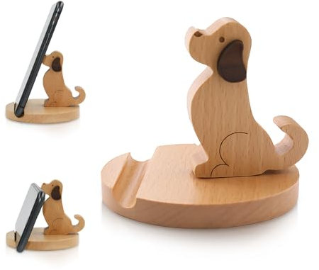 Esoes Tier-Handy-Ständer, Holz-Handy-Halterung, Niedlicher Desktop-Telefonhalter, Tier-Tablet-Halter, Smartphone-Ständer, Kreative Tischdekoration (Welpen)