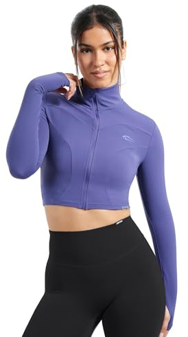 SMILODOX Crop Jacke Damen Brianna, taillierte Sportjacke mit Stehkragen, Laufjacke mit Daumenlöchern & Reißverschlusstaschen, Sport Oberteil, Fitness Oberteil ideal für Training, Yoga & Pilates