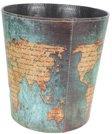 Cabilock Retro Map Litter Bin Waste Paper Basket for Bedroom Bathroom Garbage Holder Green Map Design