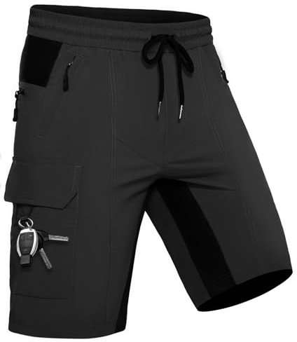 Wespornow Kurze Hose Herren Shorts Sommer mit 5 Taschen Stretch Leichte Cargo Sporthose Arbeitshosen Männer Kurz Wanderhose Bermuda Jogginghose Chino MTB Cargohose Gym Leinen (Schwarz, 4XL)