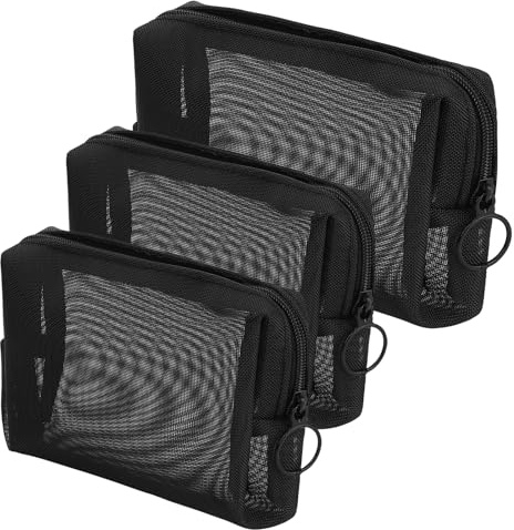 Sibba 3 Stück Mini Kulturtasche Mit ReißVerschluss Netz Organizer Nylon Wasserdicht Kleine Geldbörse Kosmetiktasche Aufbewahrung Make Up Taschen BüRos Reisen Organizer ZubehöR Set Make Up Tasch(2M+1L)