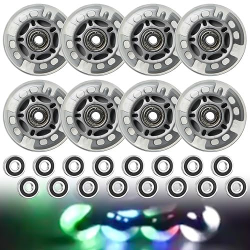 8 Stück Inline Skate Rollen, 72mm Lumineszenz Inliner Rollen Stumm Inline Skate Teile Räder mit kugellage für Alle Arten von Rollschuhen Geeignet für Erwachsene Kinder(Silbertransparent)
