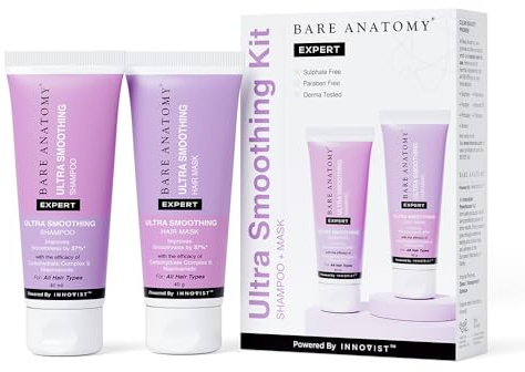 Bare Anatomy Ultra-Smoothing Shampoo & Hair Mask Travel Pack | Improves Hair Smoothness by 37%| Deep Conditioning & Frizz Control for All Hair Types | Suitable for Men & Women | 40ml each