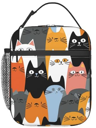 NUYFVG Loncheras para hombres, mujeres, niños y niñas, gatos divertidos, gatitos gráficos, estilo de dibujos animados, reutilizable, para escuela, oficina, picnic, camping, aislamiento térmico y