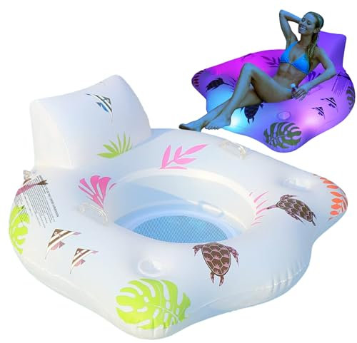 Renopfect Anillo hinchable para piscina, 120 cm, con luces y soporte para bebidas, hamaca para piscina, tubo de natación, colchón de aire, piscina, piscina hinchable