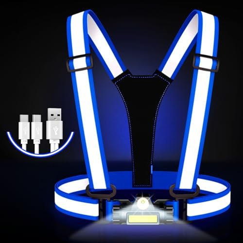 Lauflicht,Lauflampe Joggen Reflektierende LED Laufweste,beleuchtete Weste,Wiederaufladbar Brustlampe,90° Verstellbar&Wasserdichtes Wasserdichter LED Running Light für Nächtliches Laufen/Radfahren