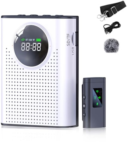 Amplificador de voz con clip magnético, micrófono Lavalier inalámbrico, altavoz personal portátil con micrófono inalámbrico de 2.4 G, compatible con Bluetooth, tarjeta TF/SD para profesores, guías