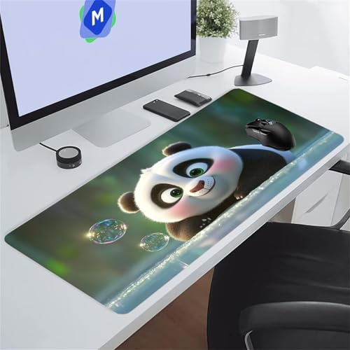Grand Tapis de Souris Gaming Panda Animé XXL Mouse Pad 1000x500x2 mm Tapis de Bureau Antidérapant avec Coutures sur Les Bords pour Gamer, Ordinateur, PC