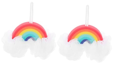 COLLBATH 2 Stück Regenbogen Badekugeln aus Pe Schwamm Sanftes Hautpeeling und Exfolierende Badeblumen für Kinder und Erwachsene Praktische Duschutensilien