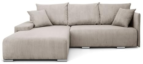 Lookway Ecksofa LAVIO L mit Schlaffunktion & Bettkasten – modernes, universelles L-Form Sofa 150x220 cm, Breite 246 cm, komfortable Wohnlandschaft mit Stauraum (Beige - Anafi 22)