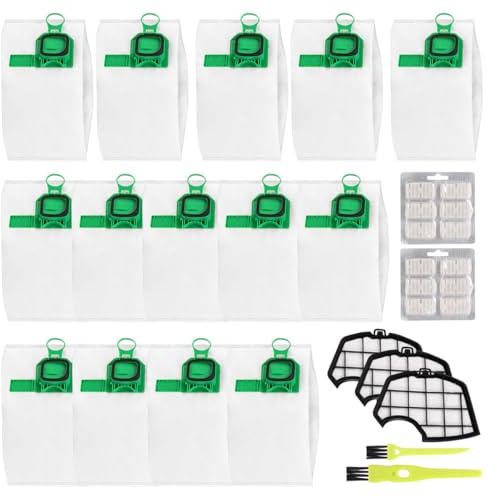 14 Bolsas Aspiradora Compatibles con Vorwerk Folletto Kobold VK140 VK150 FP140 FP150 Universal Bolsa Microfibra Repuesto Kit de Accesorios con 3 Filtros de Motor, 2 Cepillos Limpios, 12 Ambientador
