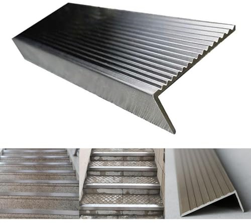 HOUKOIKBUG rutschfeste Stufenkantenprofil Treppenkantenprofil Aus Edelstahl Winkelprofil Für Holzstufen Marmor Fliesen 100cm L-Form Treppenkantenschutz(W100mm/4in)