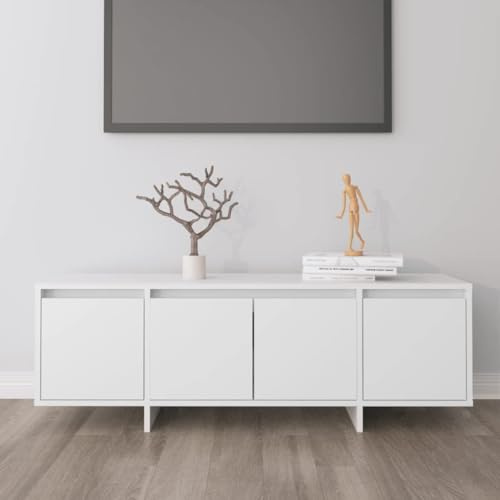 Meuble TV Blanc Moderne 120 cm, Buffet Salle de Séjour avec 4 Portes en Bois d'Ingénierie, Meuble de Rangement pour Téléviseur, Console de Jeu, DVD et Décorations, Facile à Nettoyer et Assembler