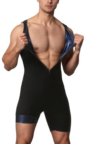 Munweiyu Sauna Jumpsuit for Men Sweat Onesies Heat Trapping Jumpsuit Full Body Shaper Workout Romper Exercise Fitness Heat Trapping Sweat Waist Trainer Onesie Sweat Suit