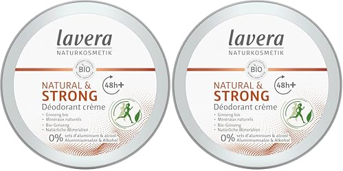 lavera Natural & Strong Deo Creme, Bio Ginseng & Natürliche Mineralien, 48 Stunden zuverlässiger Deo-Schutz, Ohne Aluminiumsalze & Alkohol, gegen Schweißgeruch, Vegan, Bio (1x50ml) (Packung mit 2)