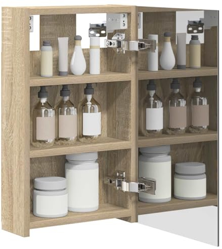 vidaXL Badezimmerspiegelschrank mit Tür Sonoma-Eiche 30 x 10,5 x 50 cm, Moderner Spiegelschrank, rechteckig, Wandregal für Badezimmer, praktische Aufbewahrung