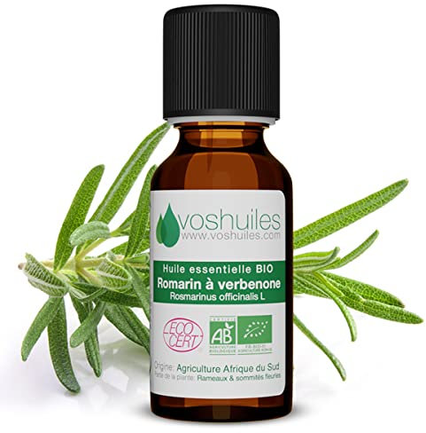 Voshuiles - Huile Essentielle Romarin à Verbénone Bio 10ml - Parfum Frais - Nombreuses Vertus - Huiles Essentielles de Qualité - 100% Pure et Naturelle - HEBBD et Certifiée ECOCERT