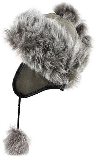 Sonia Originelli Kinder Damen Inkamütze Lammfell Bommel Leder Farbe Grau, Größe M