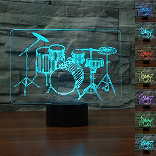 KINGCOO 3D Visuell Stimmungslampe Tischlampe,7 Farben 3D Effekt Touch Nachtlicht Schreibtischlampe Dekoratives Licht für Kinder Weihnachts Geburtstag(Schlagzeug-1)