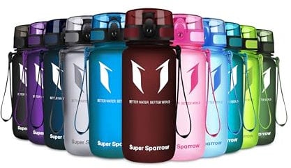 Super Sparrow Sports Water Bottle - 350ml - Non-Toxic BPA Free & Eco-Friendly Tritan Co-Polyester Plastic - For Running, Gym, Yoga, Outdoors and Camping
