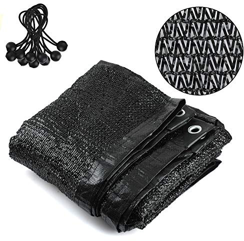 Shade Netting 70%-75% Sunblock Shade Cloth - Black Bulk UV Resistant Fabric Mesh Tarp for Greenhouse Plant Shade Net Taped Edge with Grommets Included 10pcs 6 BALL BUNGEE (6.5 ft x 10 ft / 2 * 3 M)