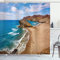 ABAKUHAUS Landschaft Duschvorhang, Sommer-Strand-Spanien, Stoffliches Gewebe Badezimmerdekorationsset mit Haken, 175 x 200 cm, Braun Blau