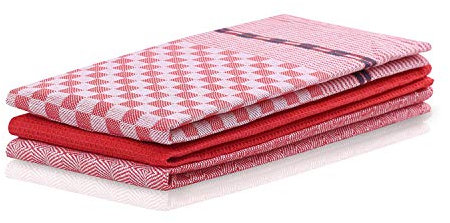 DecoKing Lot de 3 Serviettes de Cuisine 50x70 cm Bride 100% Coton Torchons à Vaisselle de Grande Qualité Rouge Louie