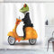 ABAKUHAUS Lustig Duschvorhang, Italienisch Frosch Motorrad, Stoffliches Gewebe Badezimmerdekorationsset mit Haken, 175 x 180 cm, Grün Schwarz Orange